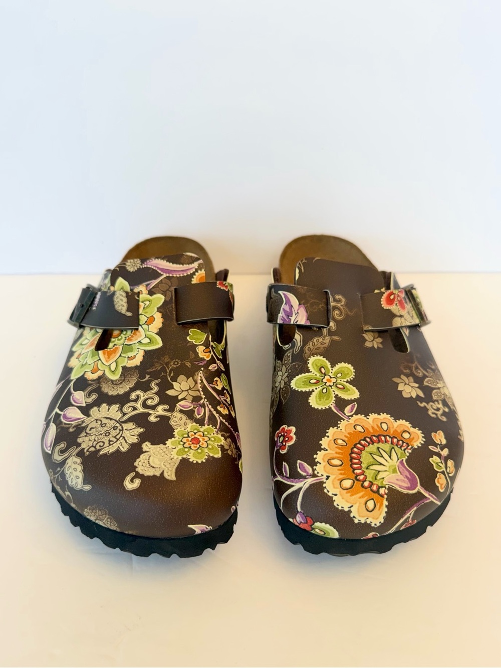 Birkenstock Papillio brown fall floral paisley slip on clogs, Like NEW, size 39